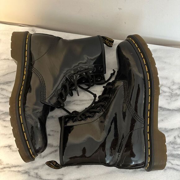 Dr Martens 1460 Black Patent Leather Lace-Up moto combat Boots size 9 women - Picture 8 of 15